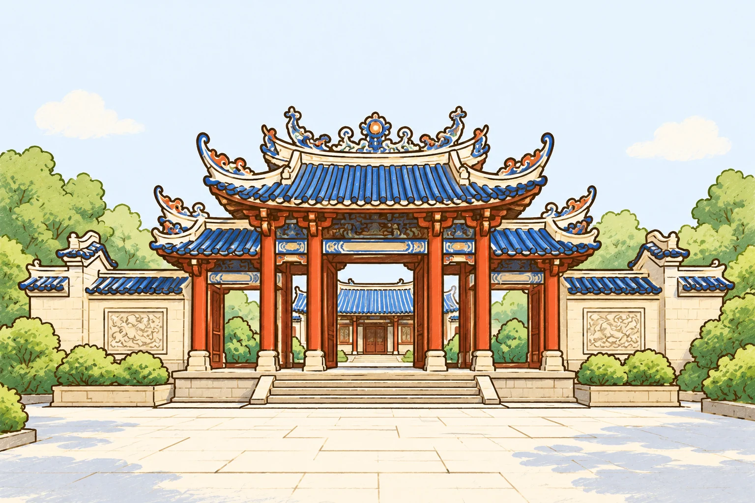 Cartoon landmarks of Foshan.
