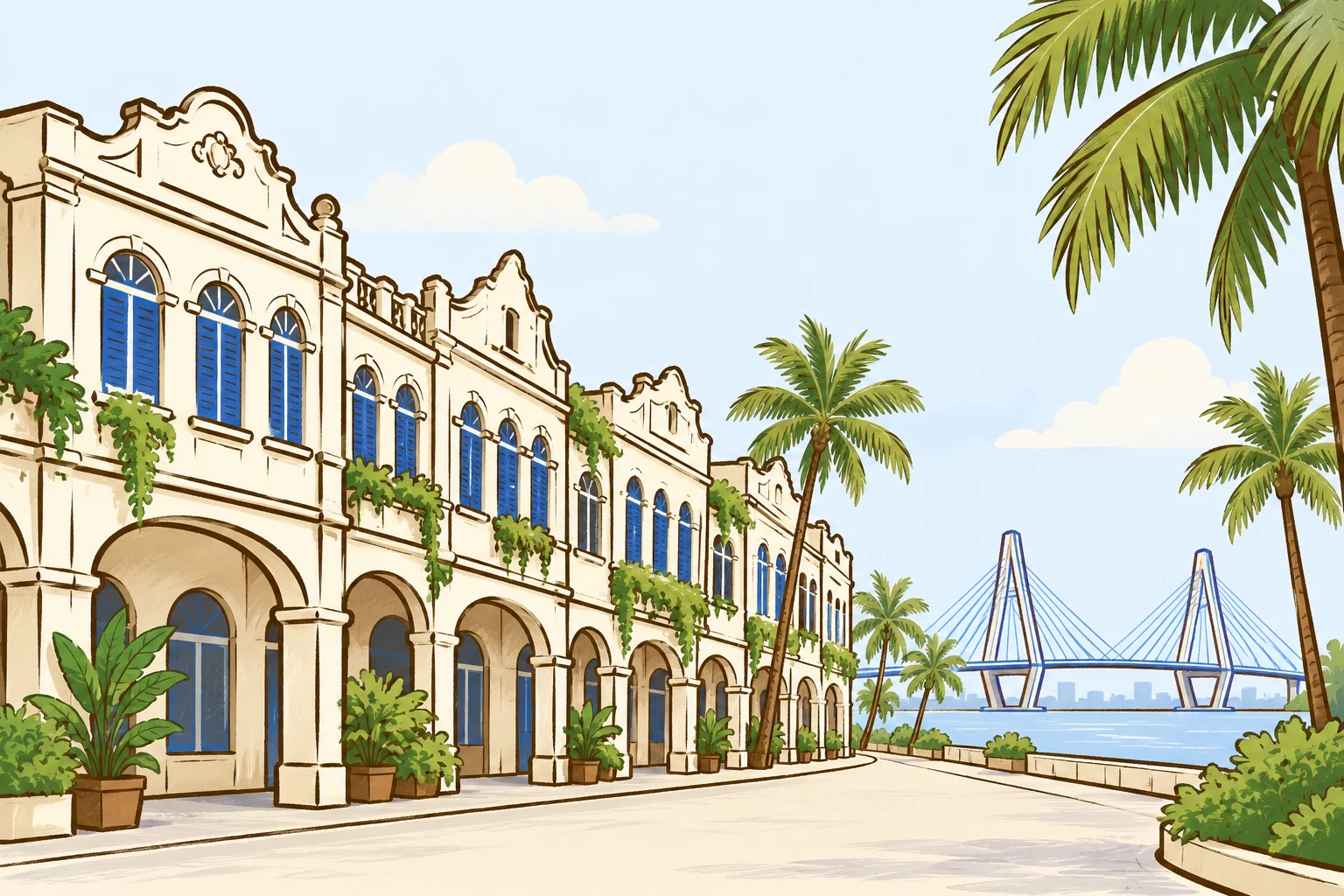 Cartoon landmarks of Haikou.