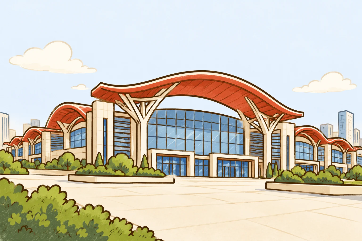Cartoon landmarks of Yiwu.
